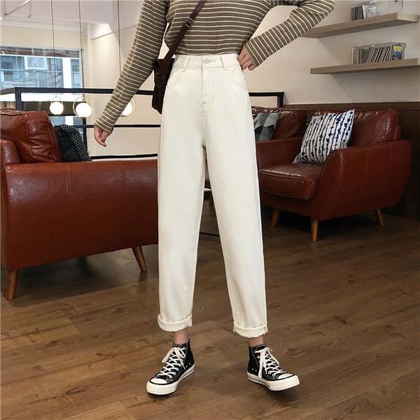 

women's jeans whcw cgdsr high waist 2021 autumn winter korean style haren denim trousers woman pants women streetwear vintage lady, Blue