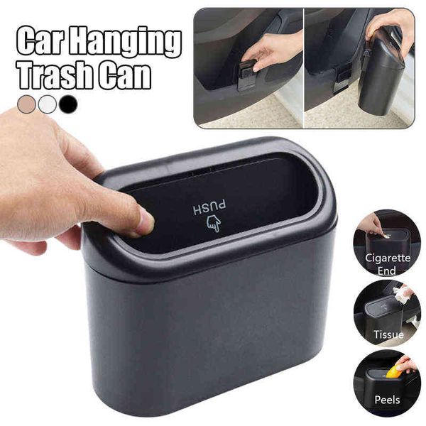 

universal pressing type car trash bin hanging garbage case water proof storage box black/white/pink abs trash can auto interior w220312