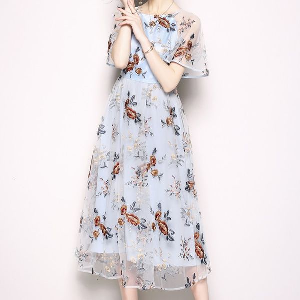 

casual dresses designer runway maxi women's flower embroidery dress lace beads luxury fashion summer long qs5j, Black;gray