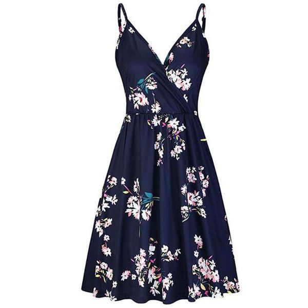 

casual dresses 2021 summer dress women holiday floral print bodycon v-neck mini female spaghetti strap bohemian beachwear, Black;gray