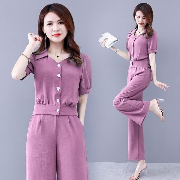

women's two piece pants women suit 2021 summer fashion foreign style goddess crop wide leg 2 sets casual club outfits v-neck blouses, White