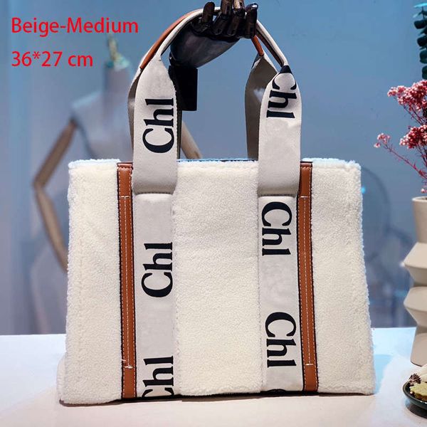 

women shopping bags lamb wool canvas stitching letter printing casual style tote bag soft touch shoulder bags small&medium size
