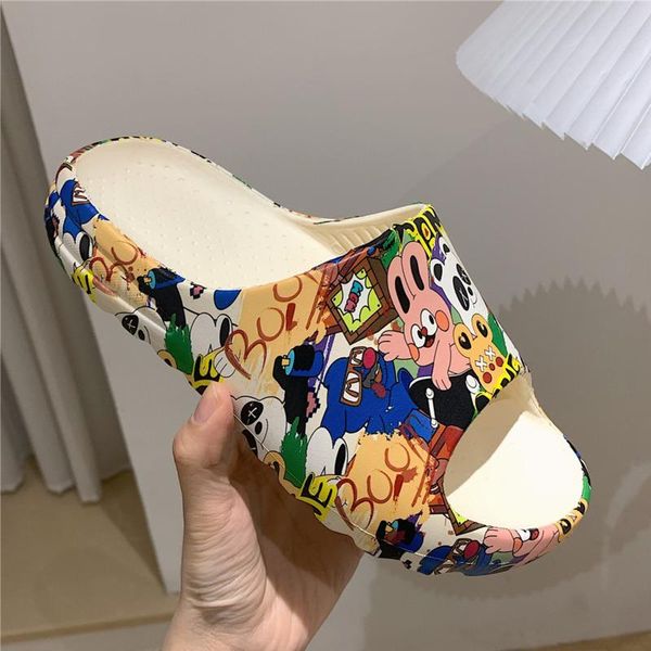 

slippers sp&city fashion summer shoes for women thick platform korean sandals massage kawaii cartoon print women's, Black