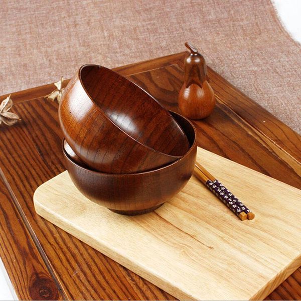 

natural round wooden bowl soup salad noodle rice fruit -proof handicraft holder kitchen handmade wood for kids bowls