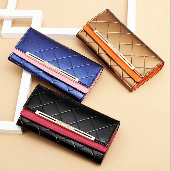 

cross-border long wallet ladies leather buckle hand clip large capacity korean version, Red;black