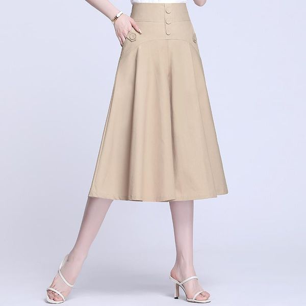 

women's pants & capris 2021 summer fashion woman casual temperament a-line cotton culottes high waist pocket mother skirt mid-length tr, Black;white