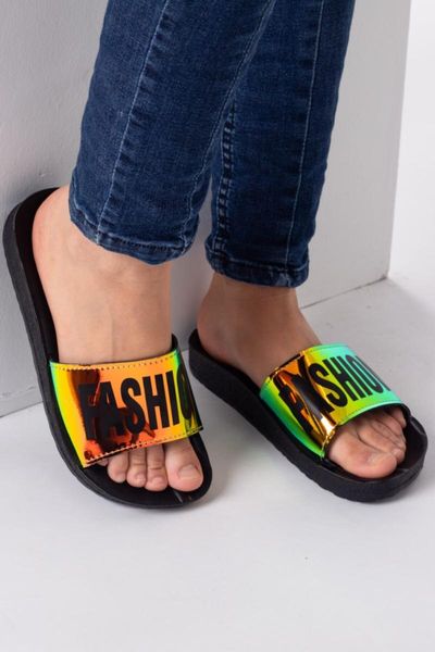 

women metallic fashion rainbow beach slipper-trlk001 slippers, Black