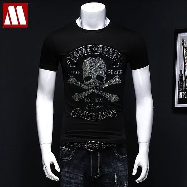 

summer men's short-sleeved tee shirts shinning skull drilling t-shirt man's casual skulls tshirt asian size 210716, White;black