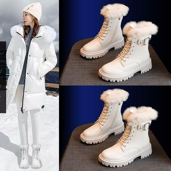 

boots 2021 winter fur snow women wool genuine leather boot shoes woman warm lace up footwear female botas de mujer, Black