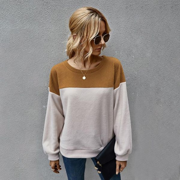 

women's hoodies & sweatshirts 2021 autumn simple color matching sweatshirt ladies round neck long sleeve women casual loose pullover ro, Black