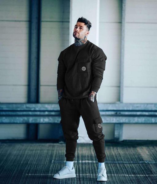 

men's tracksuits 2021 spring men hoodies pants 2pcs/sets sweatshirt sweatpants male gyms fitness trousers joggers sportswear, Gray