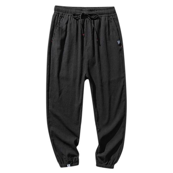 

men's pants vogue streetwear harem pant men fashion solid color striped cotton linen long casual joggers black trousers