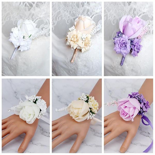 

decorative flowers & wreaths wrist corsage bridesmaid hand artificial rose bridal for wedding dancing party decor prom accessories