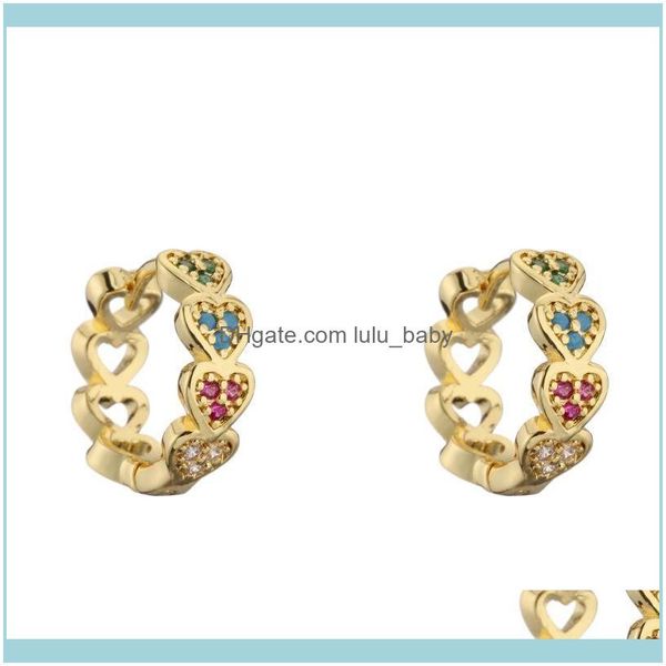 

jewelryhecheng 1 pair love heart hoop earrings for women zircon small earrings gold color daily jewelry wholesale & hie drop delivery 2021, Golden;silver