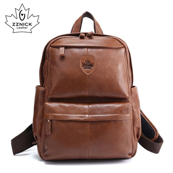 

backpack zznick cowhide first layer knapsack male computer bag school bags vintage genuine leather rucksack men 3912