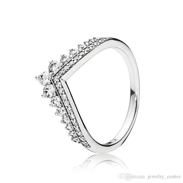 

genuine cz diamond wedding crown rings sets original box for pandora 925 sterling silver princess wish ring women luxury designer jewelry, Slivery;golden