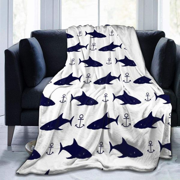 

Personalized Custom Throw Blanket,Nautical Background Seamless Texture with A Shark and A Anchor,Soft Comfortable Plush Blanket