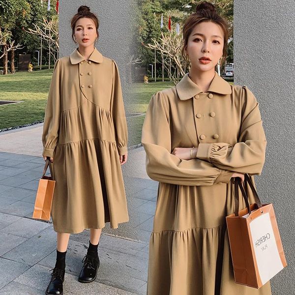 

maternity dresses 2021 autumn long-sleeved dress turn-down collar office lady formal solid color pregnant woman empire work, White