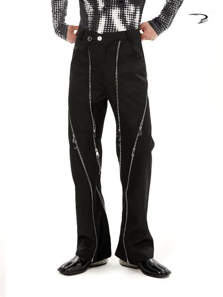 

men clothing fashion zipper malposition placket split straight black casual pants plus size singer costumes 27-46 men's