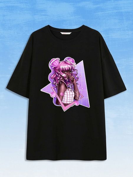 

romwe x rimatesa91 figure letter graphic tee m4ef#, White