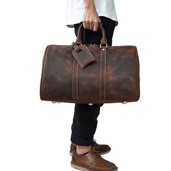 

duffel bags vintage men travel bag crazy horse genuine leather big capacity cowhide luggage weekend duffle for male