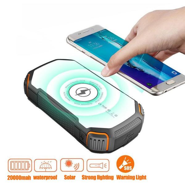 

portable lanterns 20000mahpower bank durable solar charging outdoor emergency wireless mobile treasure with red and blue lights