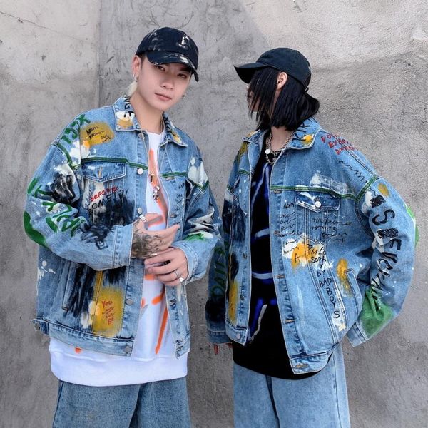 

men's vests fashion bf style alphabet graffiti print couple jacket denim coat, Black;white
