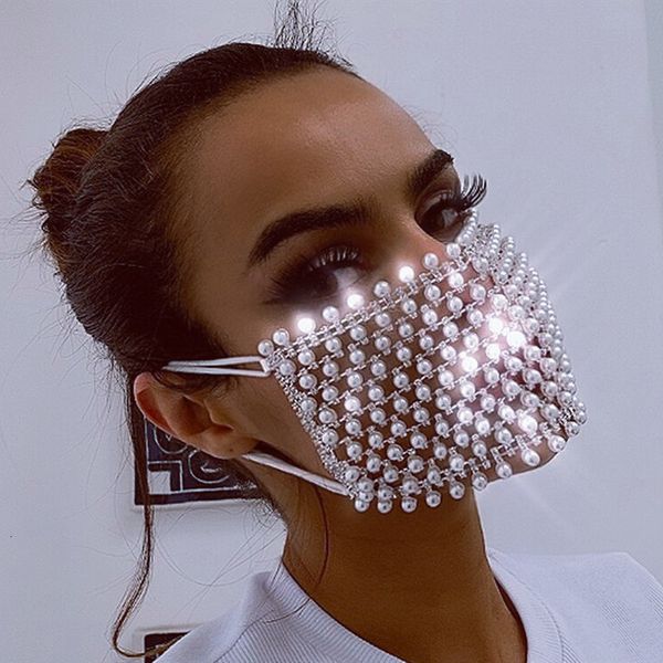 

luxury breathable decoration pearl for women party bling crystal diamond mask veil face jewelry