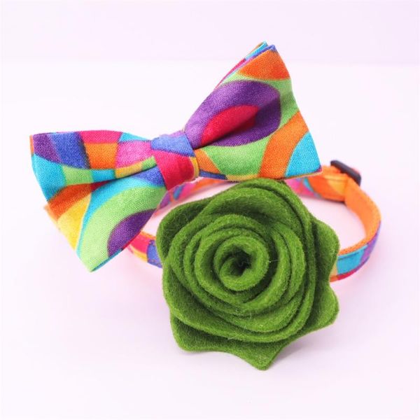 

cat collars & leads rainbow collar bow tie with flower , plastic buckle big and small pet accessories