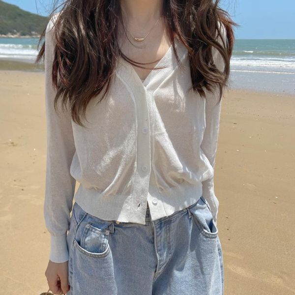 

women's knits & tees alien kitty 7 colors 2021 autumn women knitwear sunscreen cardigans ol all-match elegant fashion retro knitted sw, White