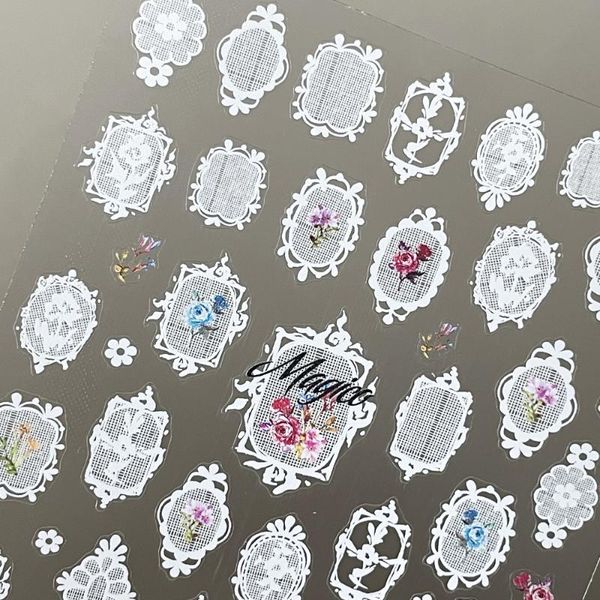 

[beautizon] 3d engraved nail art stickers baroque design frame style white leaf flower sticker empaistic & decals, Black
