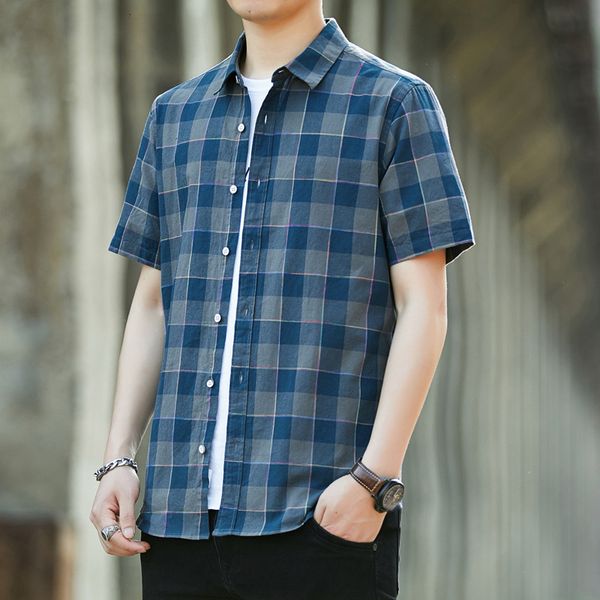 

new 2021 korean men's shirt short sleeve summer thin loose plaid casual lining, White;black