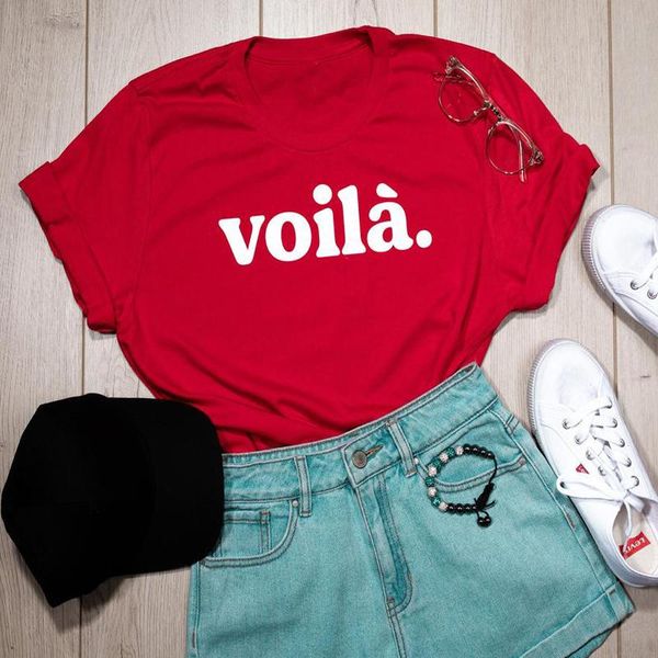 

voila french letter t-shirt women harajuku funny print t-shirts summer o-neck cotton short sleeve wording tshirt women's, White