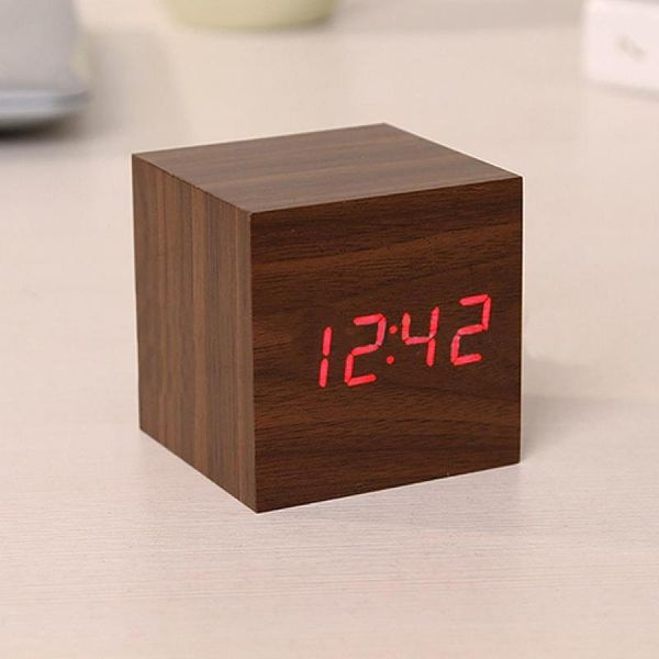 

desk & table clocks wooden digital led alarm clock modern cube timer calendar