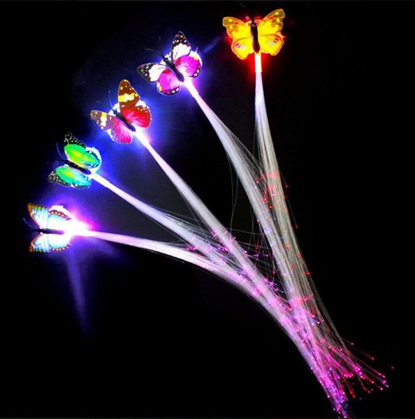 La fibra ottica a LED a farfalla illumina i capelli lampeggianti Barrettes Flash Trecce per feste Forniture natalizie