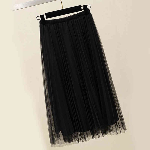 

zoki new 2021 women tulle skirt elastic high waist mesh spring summer fashion long skirt a line black girl korean pleated faldas