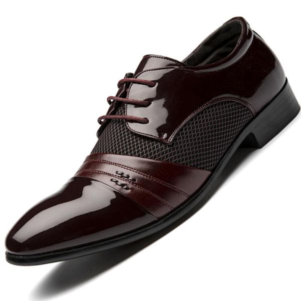 

dress shoes formal men casual patent leather male lace-up fashion oxford business party man zapatos de hombre, Black