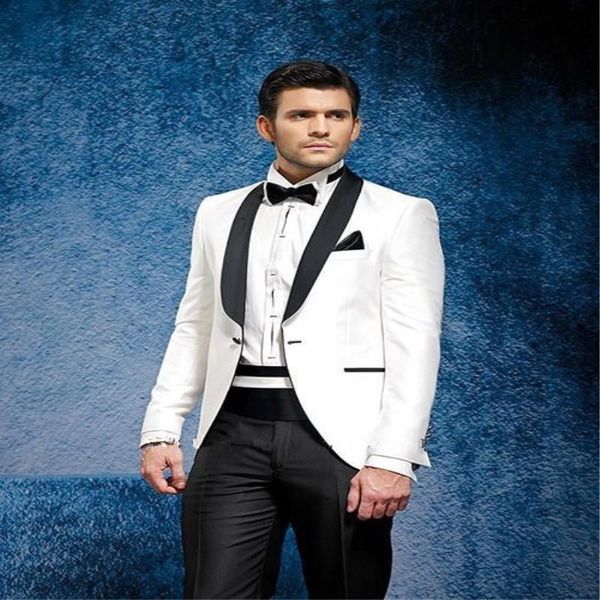 

men's suits & blazers fashion costume one button white tuxedosmen's shawl collar groomsmen wedding man coat+pant+tie 3 pieces, White;black