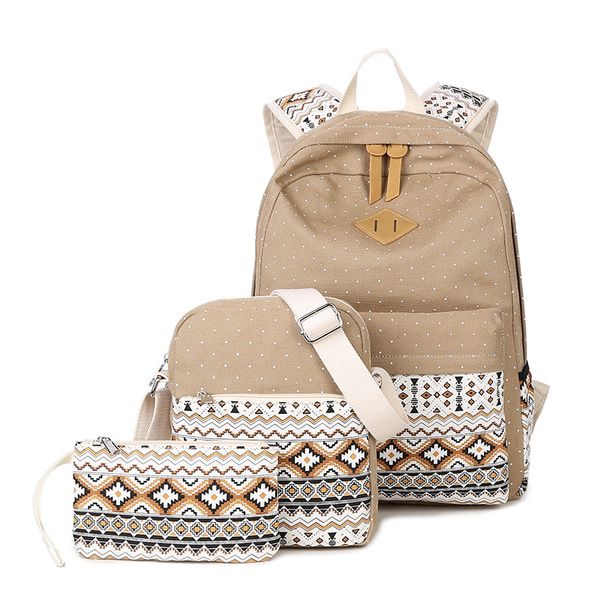 

canvas striped high school student schoolbag 2022 bag stationery cartoon 3 in 1 girl kids bag