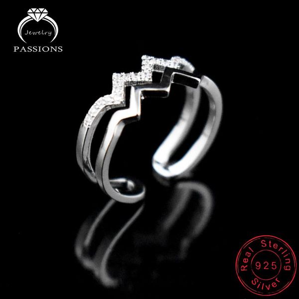 

cluster rings lynne jewelry fashion 925 sterling silver double layer wave zircon twist adjustable rhinestone cz women ring gift, Golden;silver