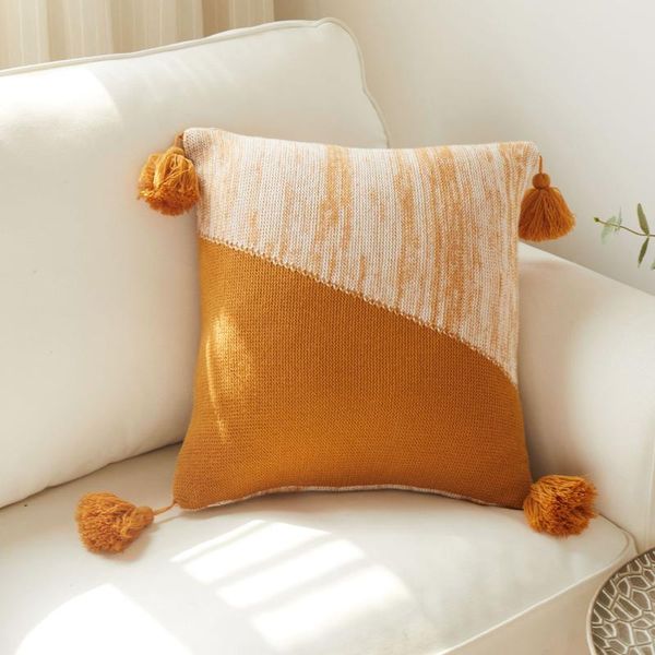

cushion/decorative pillow nordic tassel knitted cushion cover brief soft pure color case sweet lantern ball home decoration