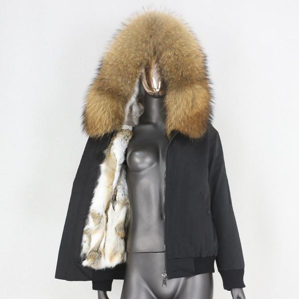 

women's fur & faux cxfs 2021 waterproof bomber parka winter jacket women real coat natural raccoon collar hood removable warm, Black