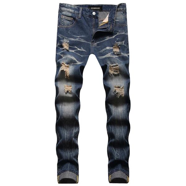 

men's jeans dsqbrand european men's elastic slim fit zipper blue pencil pants