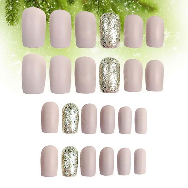 

24pcs matte false nails art stickers nail tips fake tip decals manicure decoration1, Red;gold