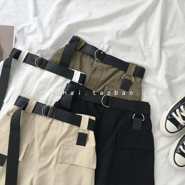 

high waist with belt office women short vintage plus size button clothes casual fitness wide leg black, White;black