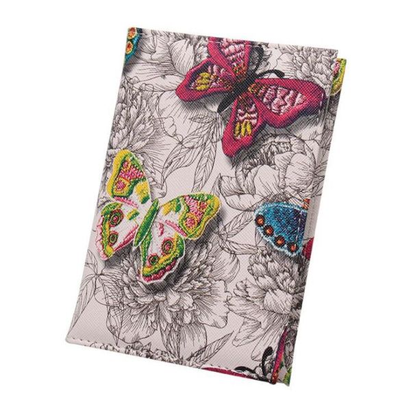 

card holders 3d colorful butterfly soft sponge pu leather passport holder with sim slots illustration cover, Brown;gray