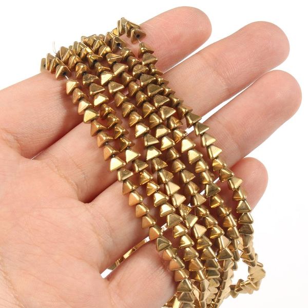 

other 4*3mm triangle natural hematite beads gold plating color retention stone loose spacer for jewelry making gift diy bracelet