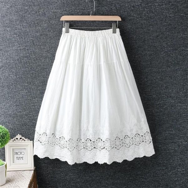 

vintage cotton embroidery solid a-line skirt saia female autumn skirts, Black