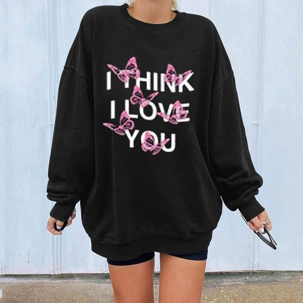 

women's hoodies & sweatshirts letters printing casual hoddie round neck long sleeve girls' pullover sweatershirt winter loose spor, Black