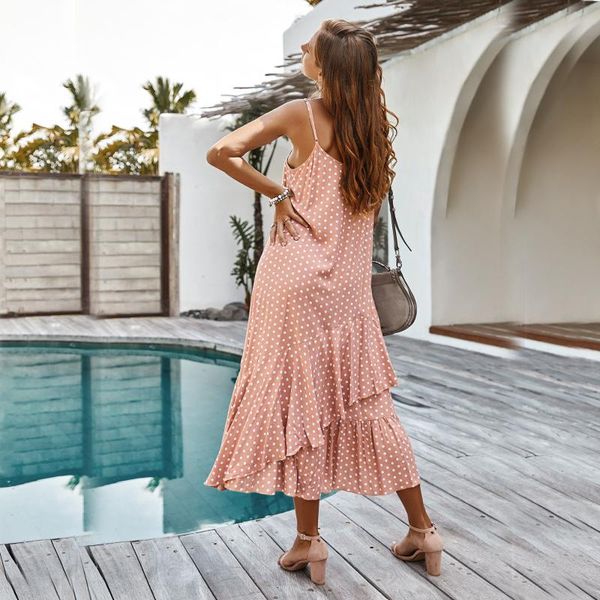 

casual dresses summer 2021 women's wear, v-neck ruffles and dots, Black;gray